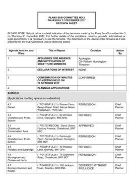 Apologies: Cllr William Huntington- Thresher NONE CONFIRMED PERMISSION REFUSED APPROVED PERMISSION REFUSED PERMISSION DEFERRED