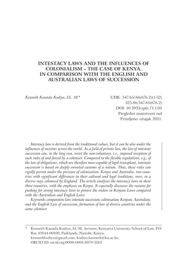 Intestacy Laws and the Influences of Colonialism – the Case of Kenya, in Comparison with the English and Australian Laws of Succession