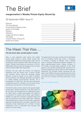 The Brief Mergermarket’S Weekly Private Equity Round-Up