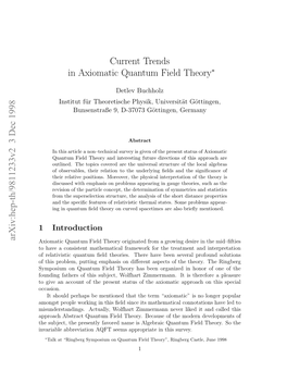 Current Trends in Axiomatic Quantum Field Theory