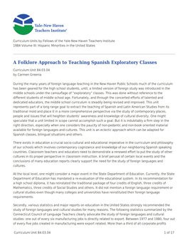 A Folklore Approach to Teaching Spanish Exploratory Classes