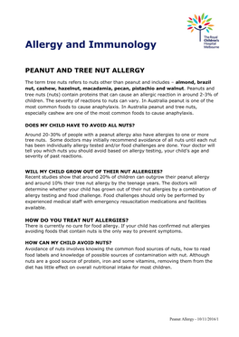 Peanuts & Tree Nut Allergy