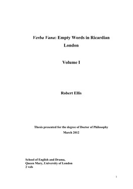 Verba Vana: Empty Words in Ricardian London Volume I