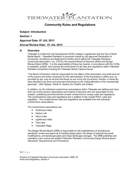 Community Rules and Regulations