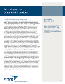 Disciplinary and Other FINRA Actions Reported for December 2013