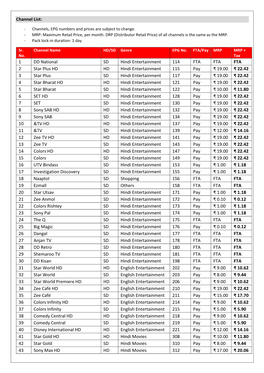 Channel List: 1 DD National SD Hindi Entertainment 114 FTA