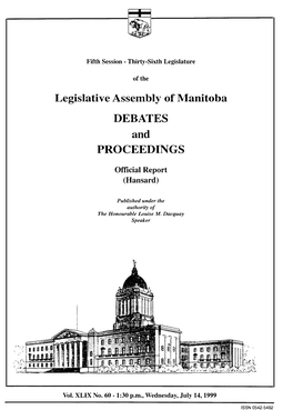 Legislative Assembly of Manitoba DEBATES and PROCEEDINGS