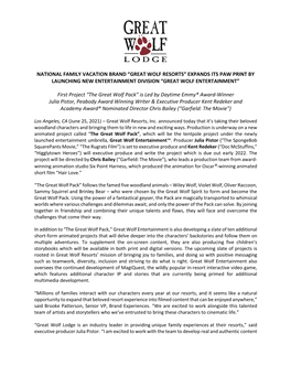 Great Wolf Lodge Entertainment Press Release 6/25/2021