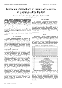 Taxonomic Observations on Family Bignoniaceae of Bhopal, Madhya Pradesh