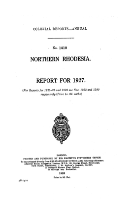 Annual Report of the Colonies, Northern Rhodesia, 1927