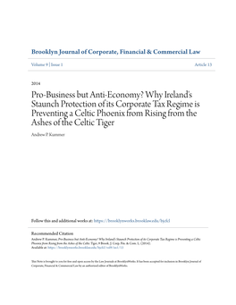 Why Ireland's Staunch Protection of Its Corporate Tax Regime Is Preventing a Celtic Phoenix from Rising from the Ashes of the Celtic Tiger Andrew P