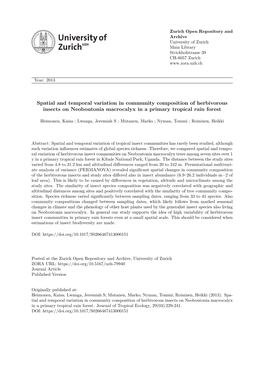 Journal of Tropical Ecology Spatial and Temporal Variation In