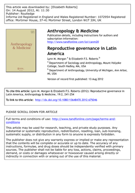 Reproductive Governance in Latin America Lynn M