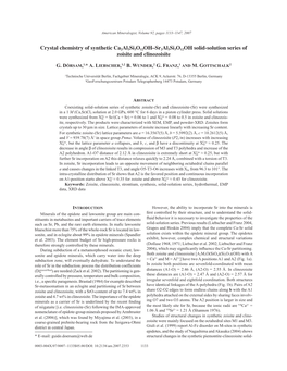 Crystal Chemistry of Synthetic Ca2al3si3o12oh–Sr2al3si3o12oh Solid-Solution Series of Zoisite and Clinozoisite