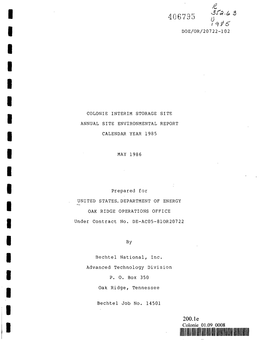 Colonie Interim Storage Site Annual Site Environmental Report Calendar Year 1985