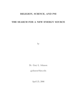 Religion, Science, and Psi the Search for a New Energy