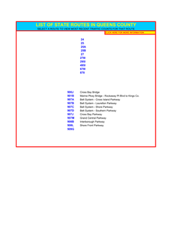 List of State Routes in Queens County Select a Route to View Most Recent Traffic Counts for That Route Click Here for More Information