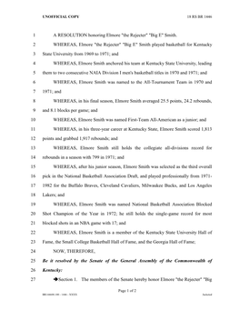 A RESOLUTION Honoring Elmore "The Rejecter" "Big E" Smith. 1 WHEREAS, Elmore "The Rejecter" "