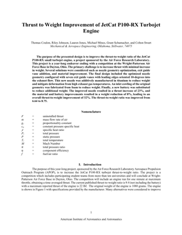 Thrust to Weight Improvement of Jetcat P100-RX Turbojet Engine