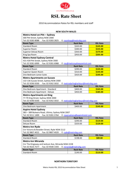 RSL Rate Sheet