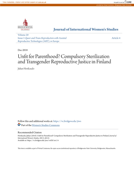 Compulsory Sterilization and Transgender Reproductive Justice in Finland Julian Honkasalo