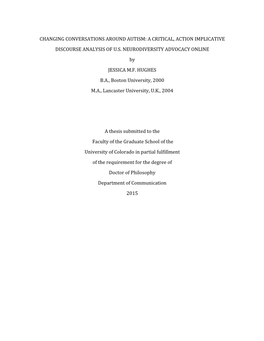 Changing Conversations Around Autism: a Critical, Action Implicative Discourse Analysis of U.S