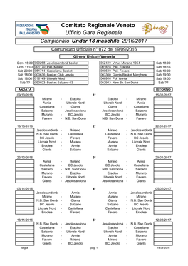 Comitato Regionale Veneto Ufficio Gare Regionale