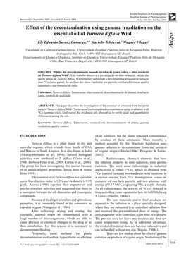 Effect of the Decontamination Using Gamma Irradiation on the Essential Oil of Turnera Diffusa Wild