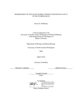 Demography of the Giant Barrel Sponge Xestospongia Muta in the Florida Keys