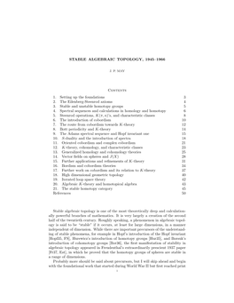 Stable Algebraic Topology, 1945–1966