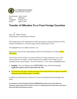 Transfer of Offenders to Or from Foreign Countries