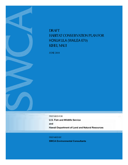 Draft Habitat Conservation Plan for Honua'ula (Wailea 670) Kihei, Maui