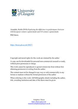 Arundale, Keith (2018) Exploring the Difference in Performance Between UK/European Venture Capital Funds and US Venture Capital Funds
