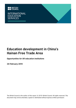 Education Development in China's Hainan Free Trade Area