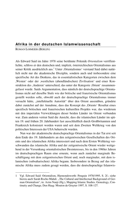 Afrika in Der Deutschen Islamwissenschaft ROMAN LOIMEIER (BERLIN)