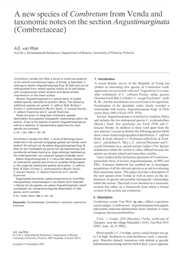 A New Species of Combretum from Venda and Taxonomic Notes on the Section Angustimarginata (Combretaceae)