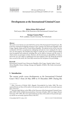 Developments at the International Criminal Court