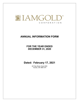 ANNUAL INFORMATION FORM Dated: February 17, 2021