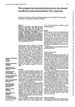 Neurological and Adrenal Dysfunction in the Adrenal