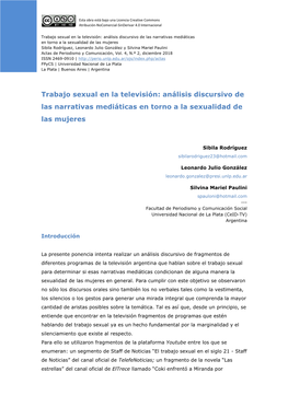 Trabajo Sexual En La Televisión: Análisis Discursivo De Las Narrativas Mediáticas En Torno a La Sexualidad De Las Mujeres