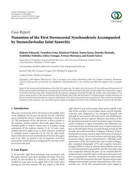 Nonunion of the First Sternocostal Synchondrosis Accompanied by Sternoclavicular Joint Synovitis