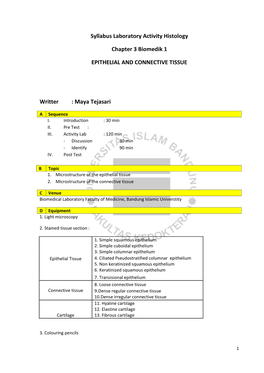 Syllabus Laboratory Activity Histology Chapter 3 Biomedik 1 EPITHELIAL