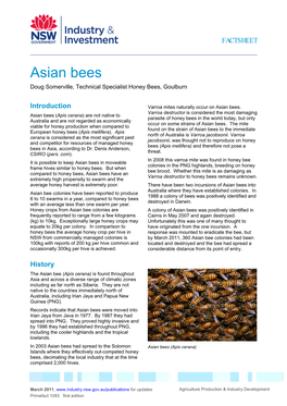 Asian Bees Doug Somerville, Technical Specialist Honey Bees, Goulburn