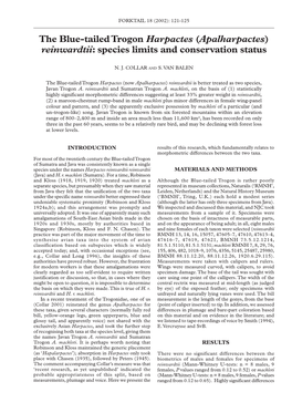 The Blue-Tailed Trogon Harpactes (Apalharpactes) Reinwardtii: Species Limits and Conservation Status