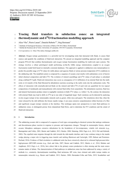 Tracing Fluid Transfers in Subduction Zones: an Integrated 18 2 Thermodynamic and Δ O Fractionation Modelling Approach