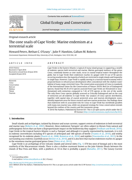 The Cone Snails of Cape Verde: Marine Endemism at a Terrestrial Scale Howard Peters, Bethan C