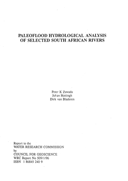 Paleoflood Hydrologigal Analysis of Selected South African Rivers