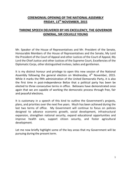 CEREMONIAL OPENING of the NATIONAL ASSEMBLY FRIDAY, 13Th NOVEMBER, 2015