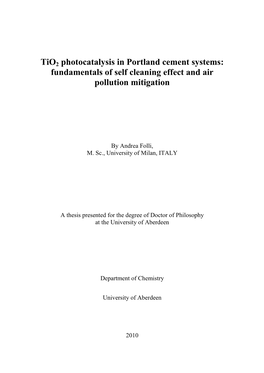 Tio2 Photocatalysis in Portland Cement Systems: Fundamentals of Self Cleaning Effect and Air Pollution Mitigation