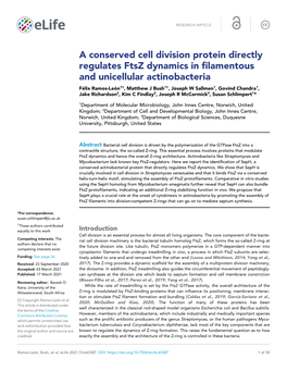 A Conserved Cell Division Protein Directly Regulates Ftsz Dynamics In